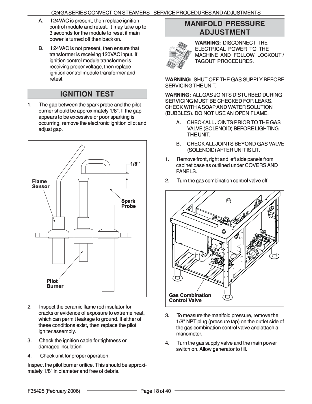 Vulcan-Hart C24GA6, C24GA10, ML-136021, ML-136022 service manual Ignition Test, Manifold Pressure Adjustment 