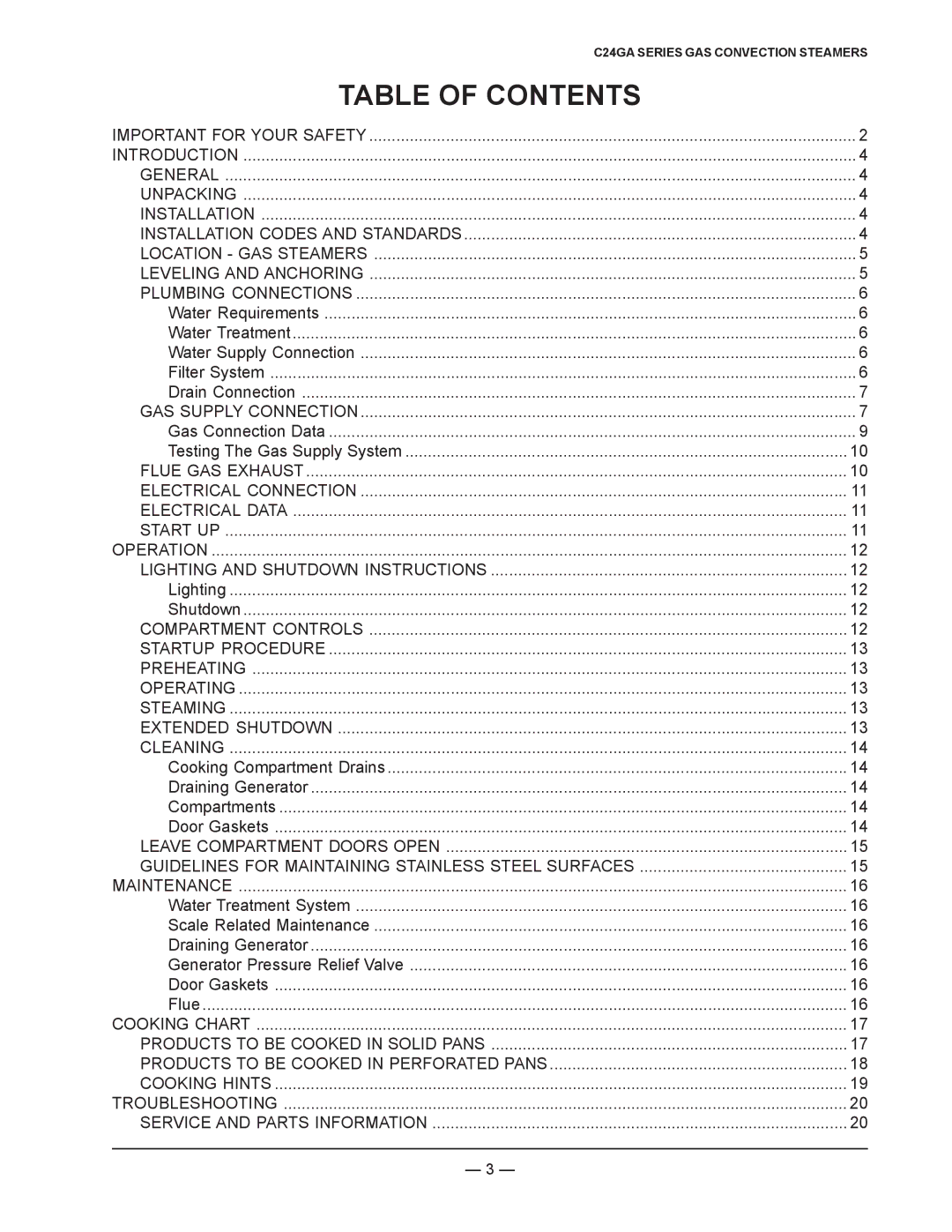 Vulcan-Hart C24GA10, C24GA6, ML-136022, ML-136021 operation manual Table of Contents 