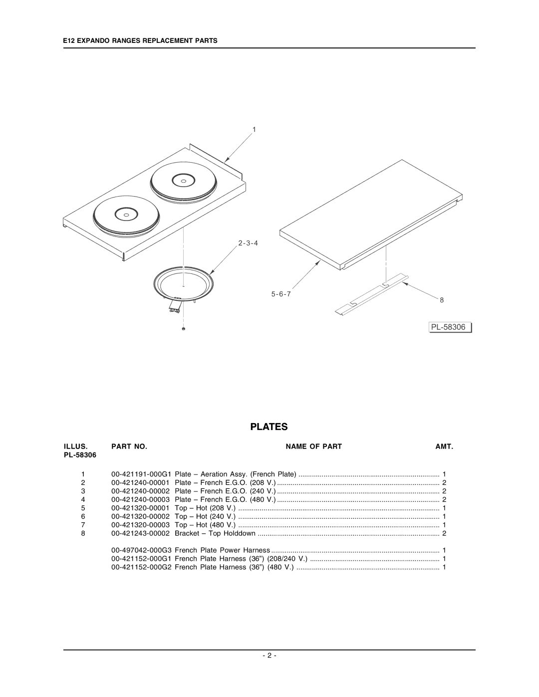 Vulcan-Hart E12HT, E12FP manual Plates, PL-58306 