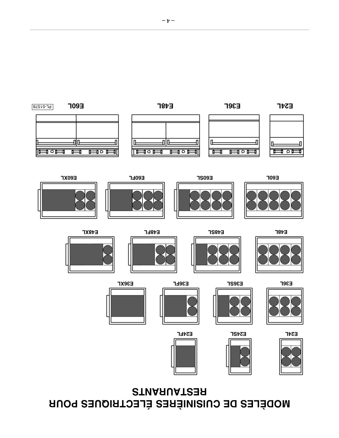 Vulcan-Hart E36L Restaurants Pour Électriques Cuisinières DE Modèles, E60XL E60FL E60SL, E48XL E48FL E48SL, E24FL E24SL 