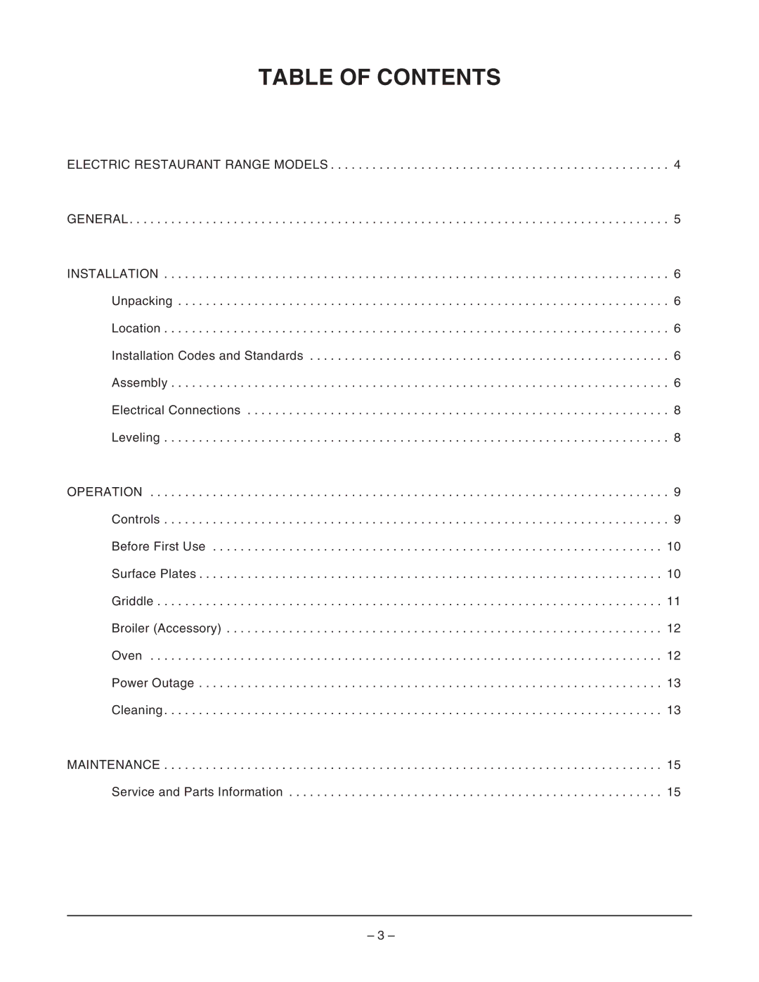 Vulcan-Hart E60L, E48L, E36L, E24L manual Table of Contents 