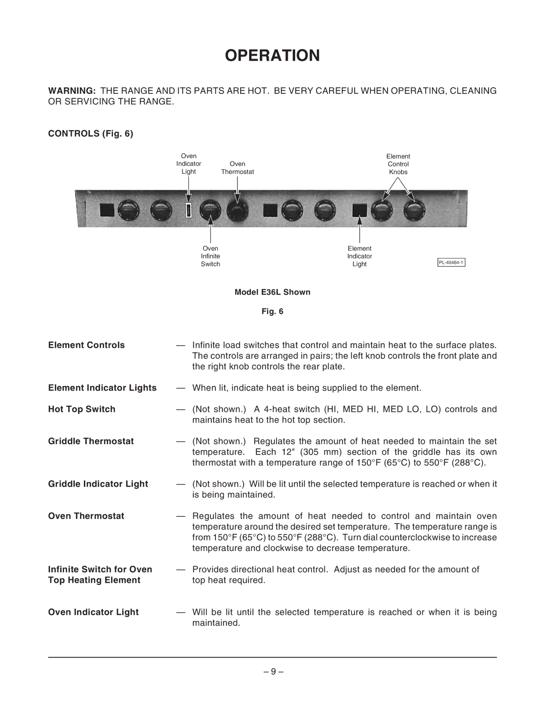 Vulcan-Hart E36L, E48L, E24L, E60L manual Operation 