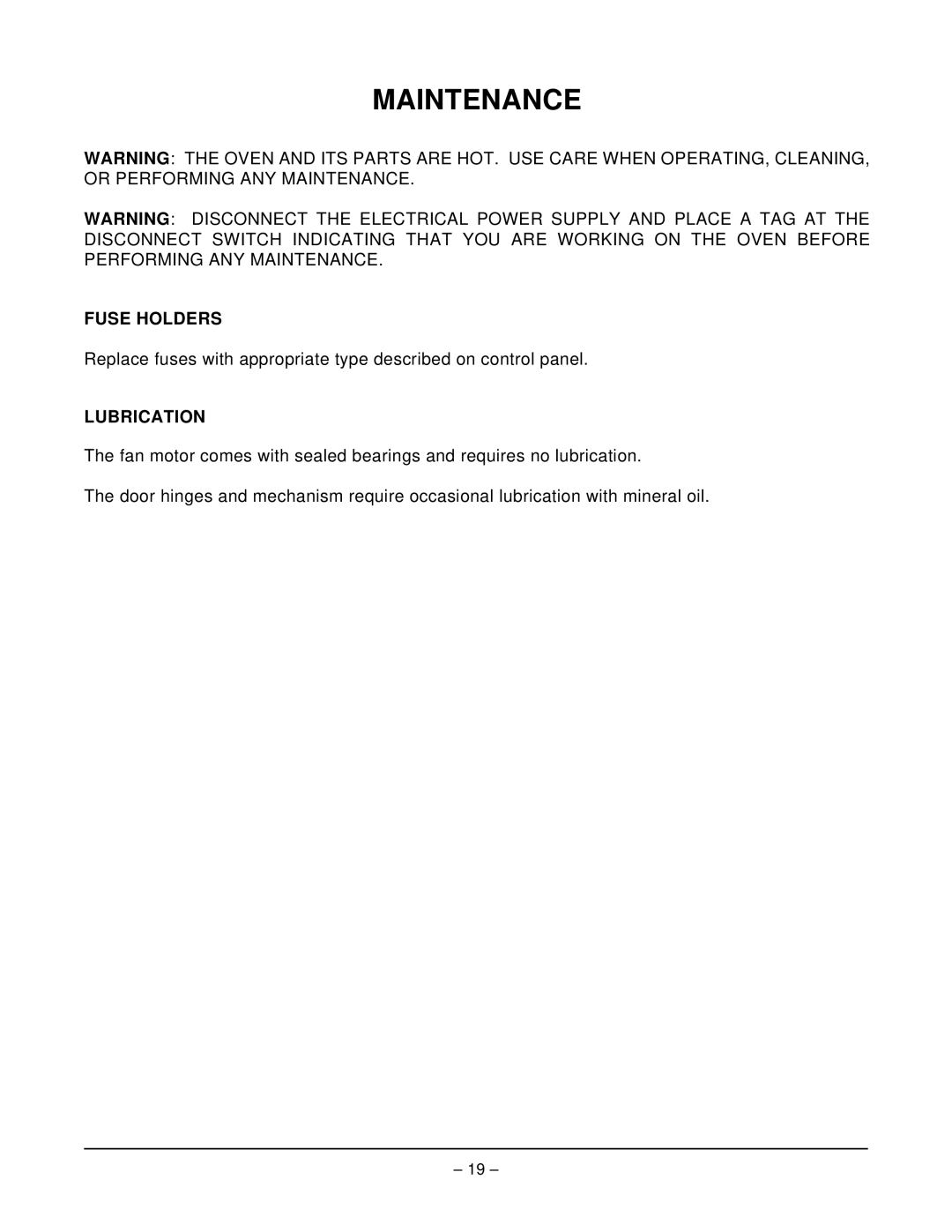 Vulcan-Hart ECO2C ML-114572, ECO2D ML-114570 operation manual Fuse Holders, Lubrication 