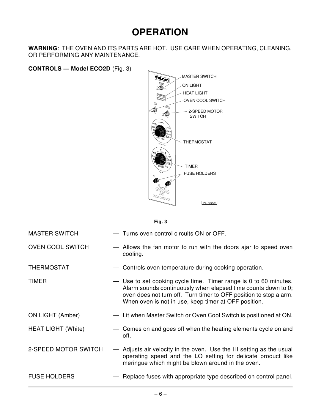 Vulcan-Hart ECO2D ML-114570, ECO2C ML-114572 operation manual Operation, Controls Model ECO2D Fig 