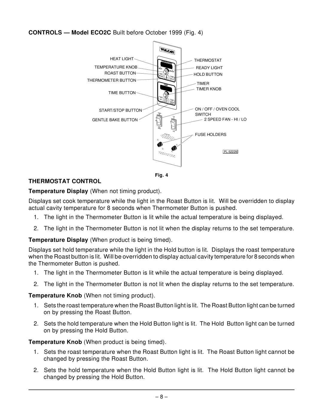 Vulcan-Hart ECO2D ML-114570, ECO2C ML-114572 Controls Model ECO2C Built before October 1999 Fig, Thermostat Control 