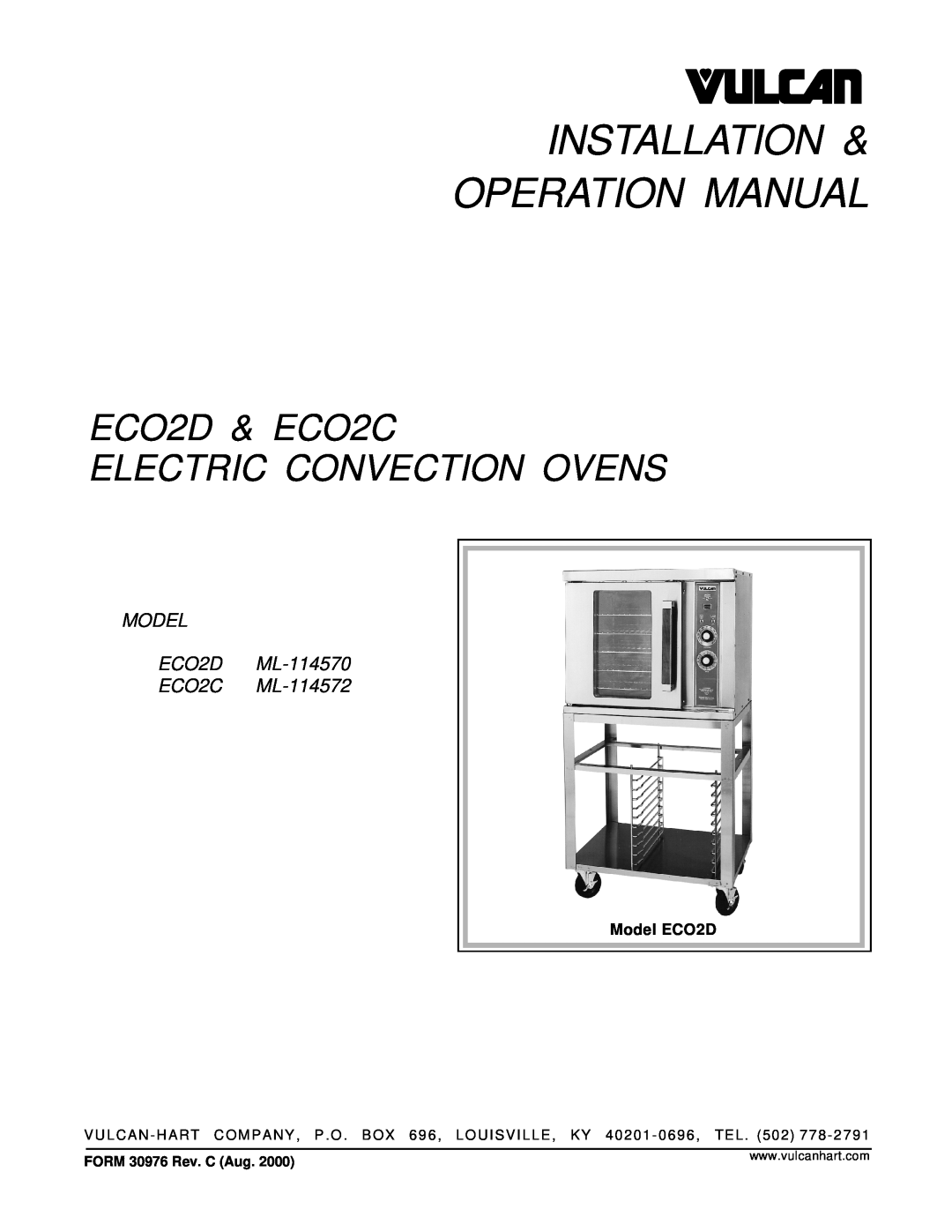 Vulcan-Hart ECO2C ML-114572, ECO2D ML-114570 operation manual ECO2D & ECO2C ELECTRIC CONVECTION OVENS, Model ECO2D 