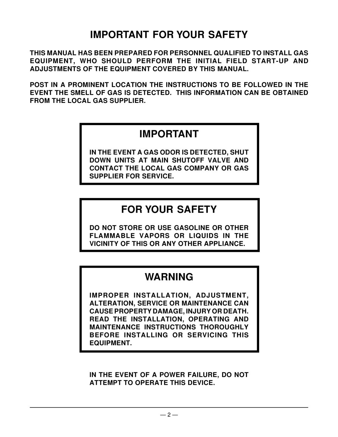 Vulcan-Hart EF3 ML-52099, EF5 ML-114944, EF4 ML-114943 operation manual Important for Your Safety, For Your Safety 