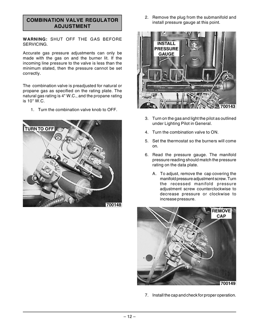 Vulcan-Hart EF5 ML-114944, EF4 ML-114943, EF3 ML-52099 service manual Combination Valve Regulator Adjustment 