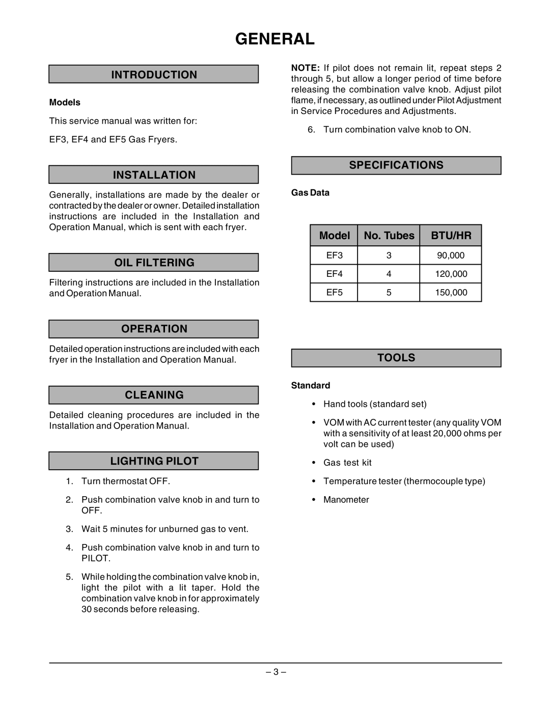 Vulcan-Hart EF5 ML-114944, EF4 ML-114943, EF3 ML-52099 service manual General 