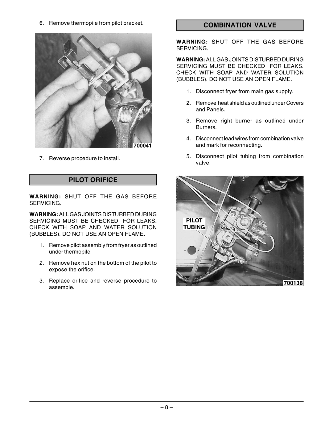 Vulcan-Hart EF3 ML-52099, EF5 ML-114944, EF4 ML-114943 service manual Pilot Orifice, Combination Valve 