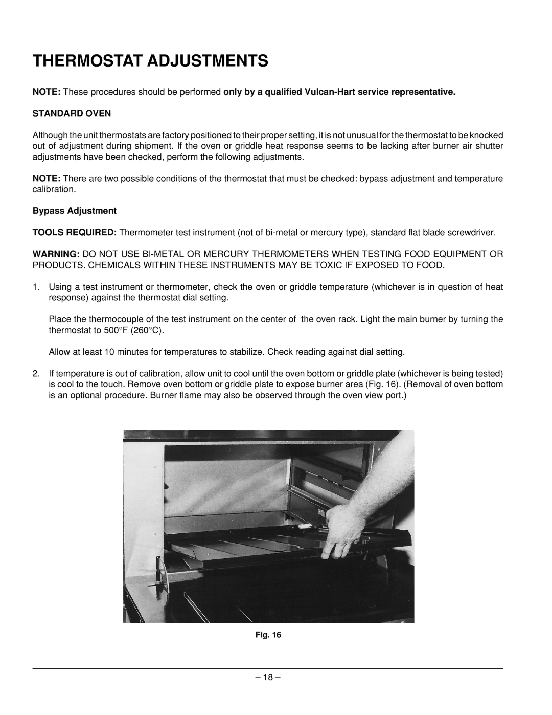 Vulcan-Hart EG60, EG160, EG260, EG36, EG48 service manual Thermostat Adjustments, Bypass Adjustment 