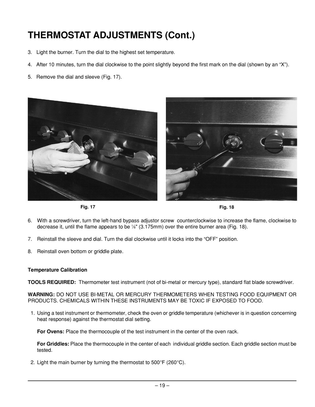 Vulcan-Hart EG36, EG160, EG260, EG60, EG48 service manual Thermostat Adjustments, Temperature Calibration 