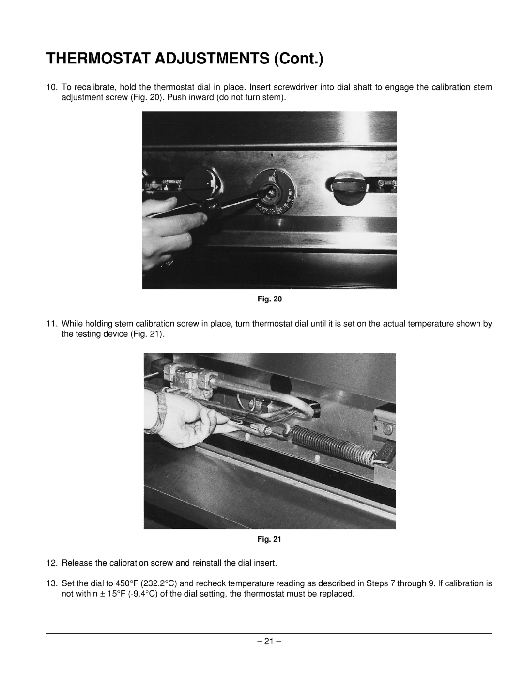 Vulcan-Hart EG160, EG260, EG60, EG36, EG48 service manual Thermostat Adjustments 