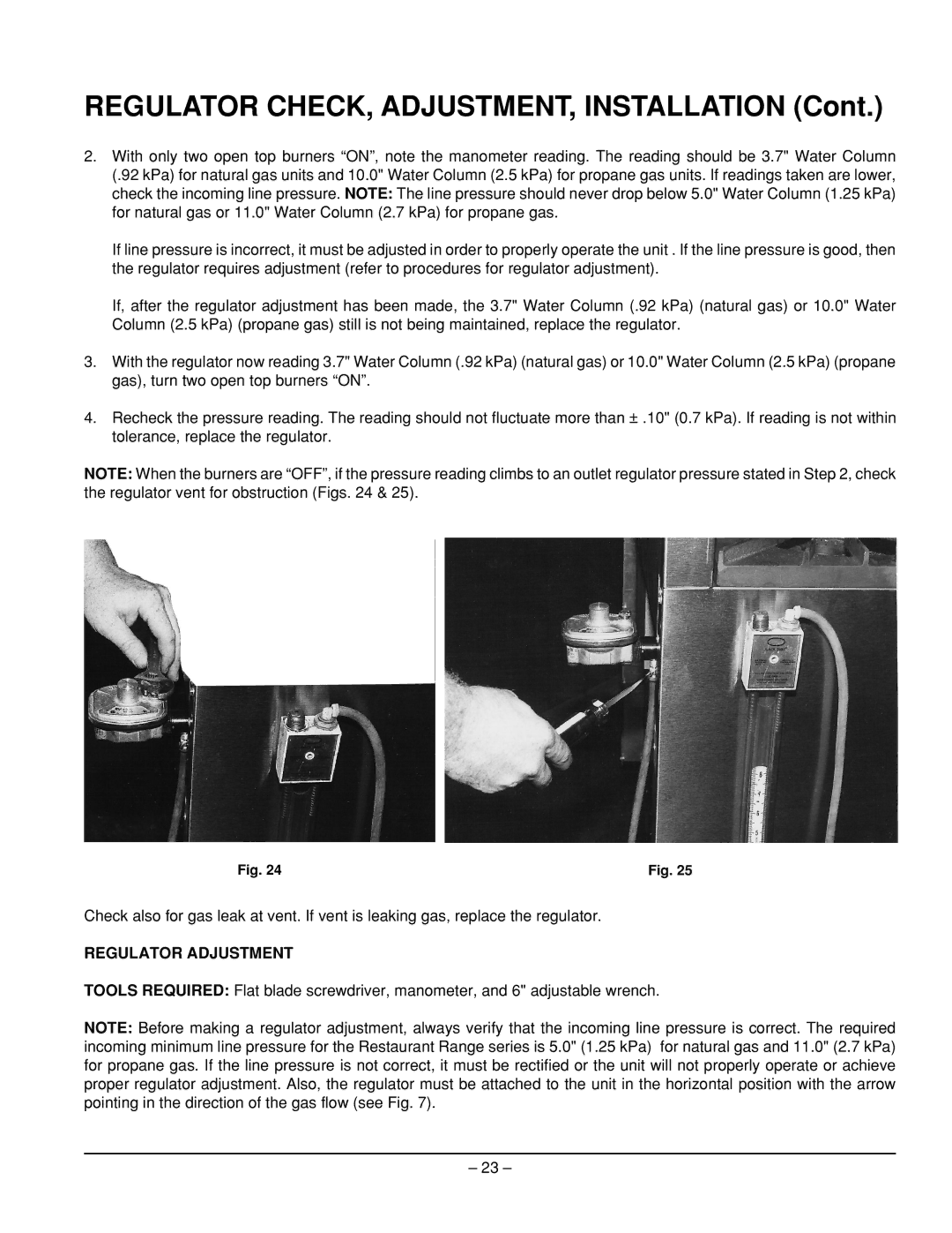 Vulcan-Hart EG60, EG160, EG260, EG36, EG48 service manual Regulator CHECK, ADJUSTMENT, Installation, Regulator Adjustment 