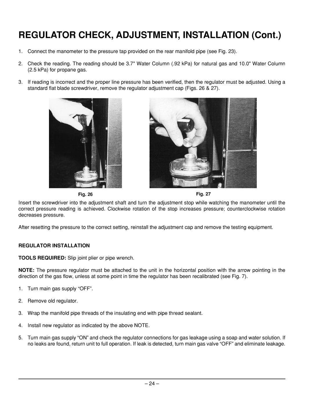 Vulcan-Hart EG36, EG160, EG260, EG60, EG48 service manual Regulator Installation 