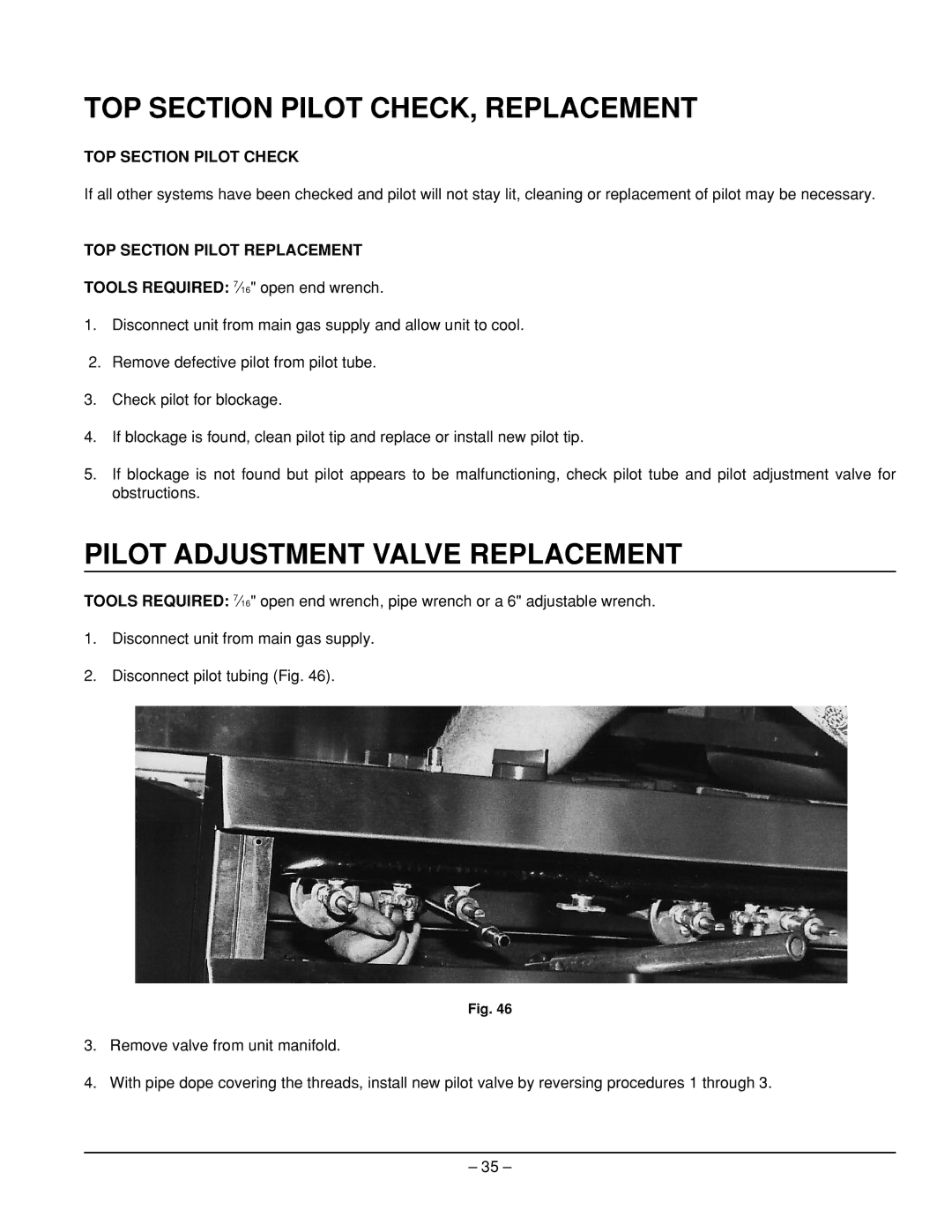 Vulcan-Hart EG48, EG160 TOP Section Pilot CHECK, Replacement, Pilot Adjustment Valve Replacement, TOP Section Pilot Check 