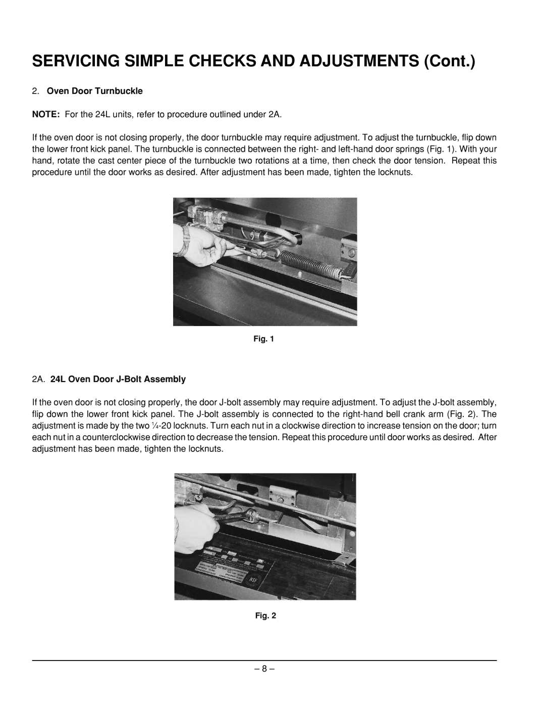 Vulcan-Hart EG60, EG160, EG36 Servicing Simple Checks and Adjustments, Oven Door Turnbuckle, 2A L Oven Door J-Bolt Assembly 