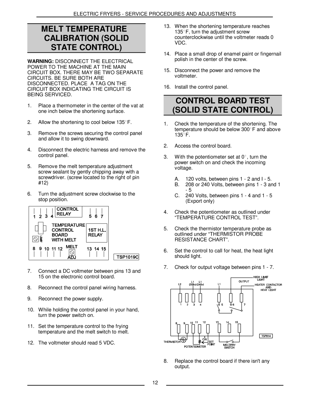 Vulcan-Hart ERD40 service manual Melt Temperature Calibration Solid State Control, Control Board Test Solid State Control 