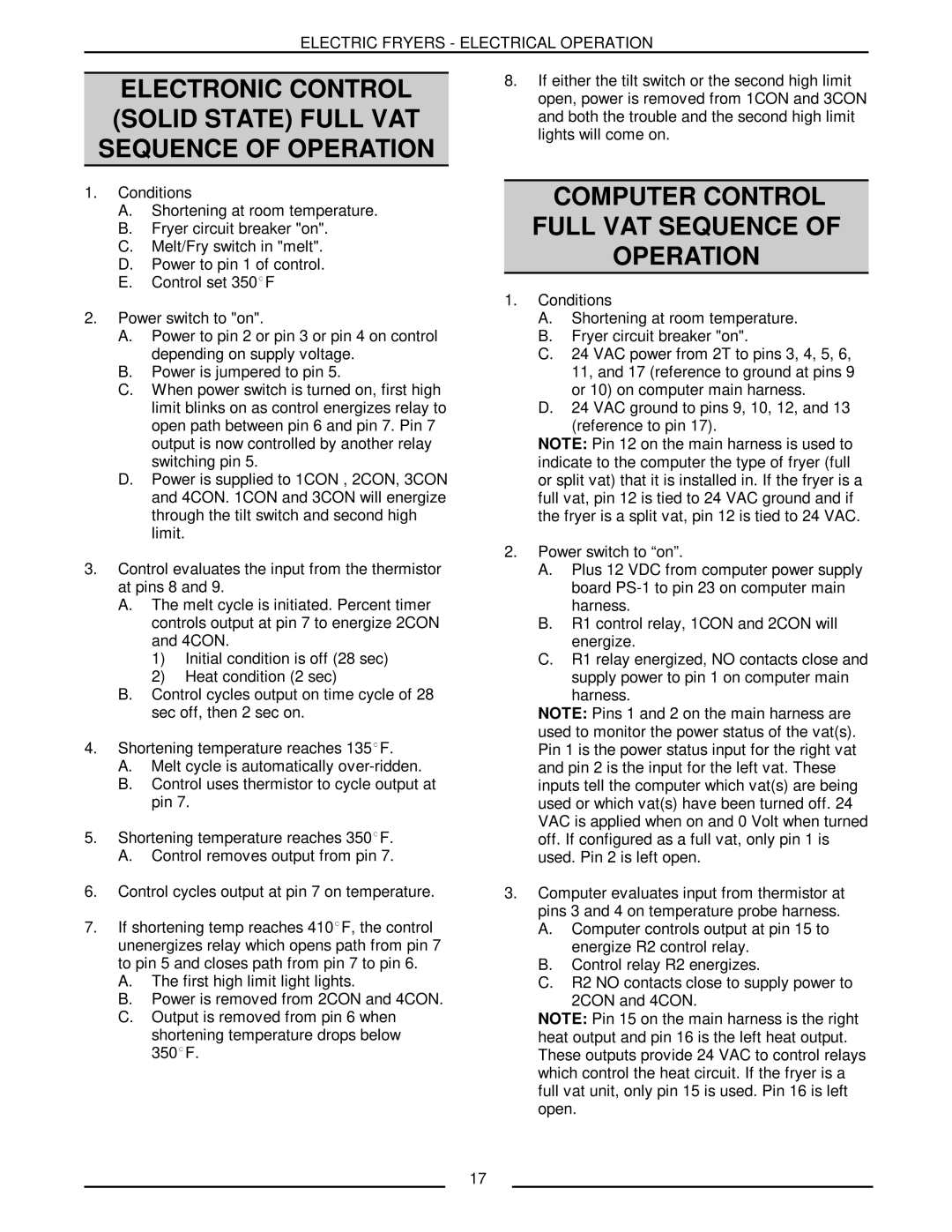 Vulcan-Hart ERD40 service manual Computer Control Full VAT Sequence of Operation 