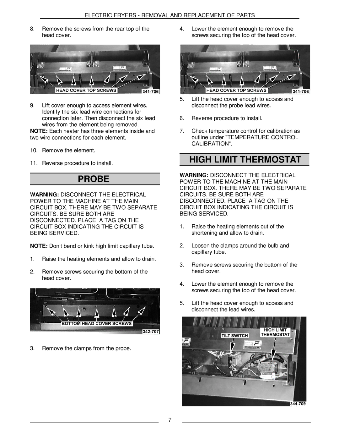 Vulcan-Hart ERD40 service manual Probe, High Limit Thermostat 