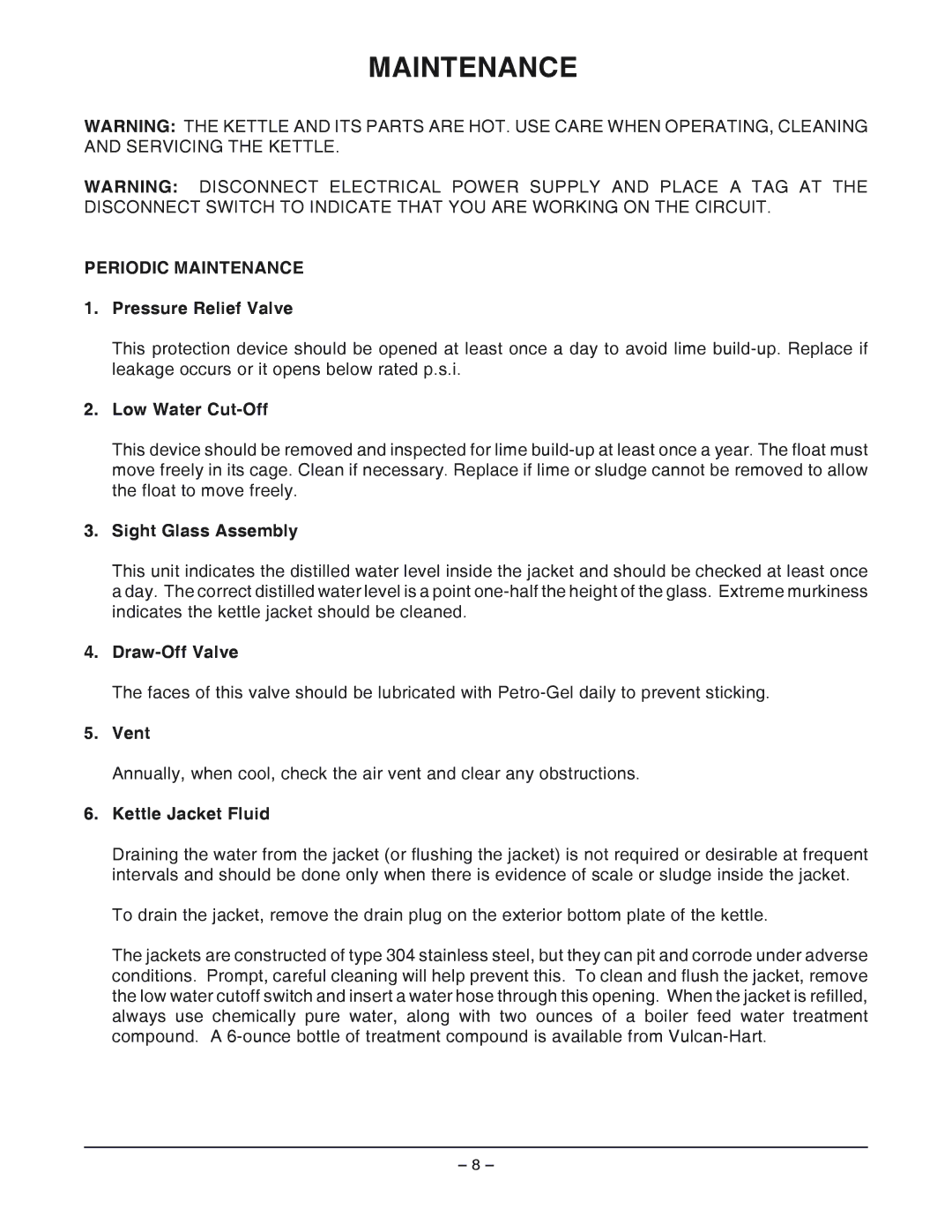 Vulcan-Hart ES25 ML-52642 manual Periodic Maintenance 