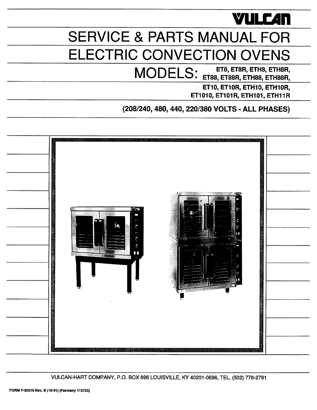 Vulcan-Hart ETH101, ETH88R, ETH10R, ETH8R, ET8R, ET88R, ET101R, ET10R manual 