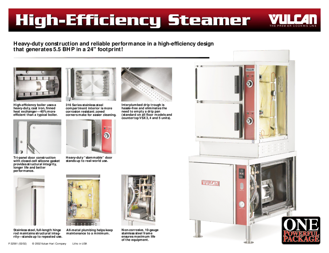 Vulcan-Hart F-32561 manual High-Efficiency Steamer the Premier Cooking Line 