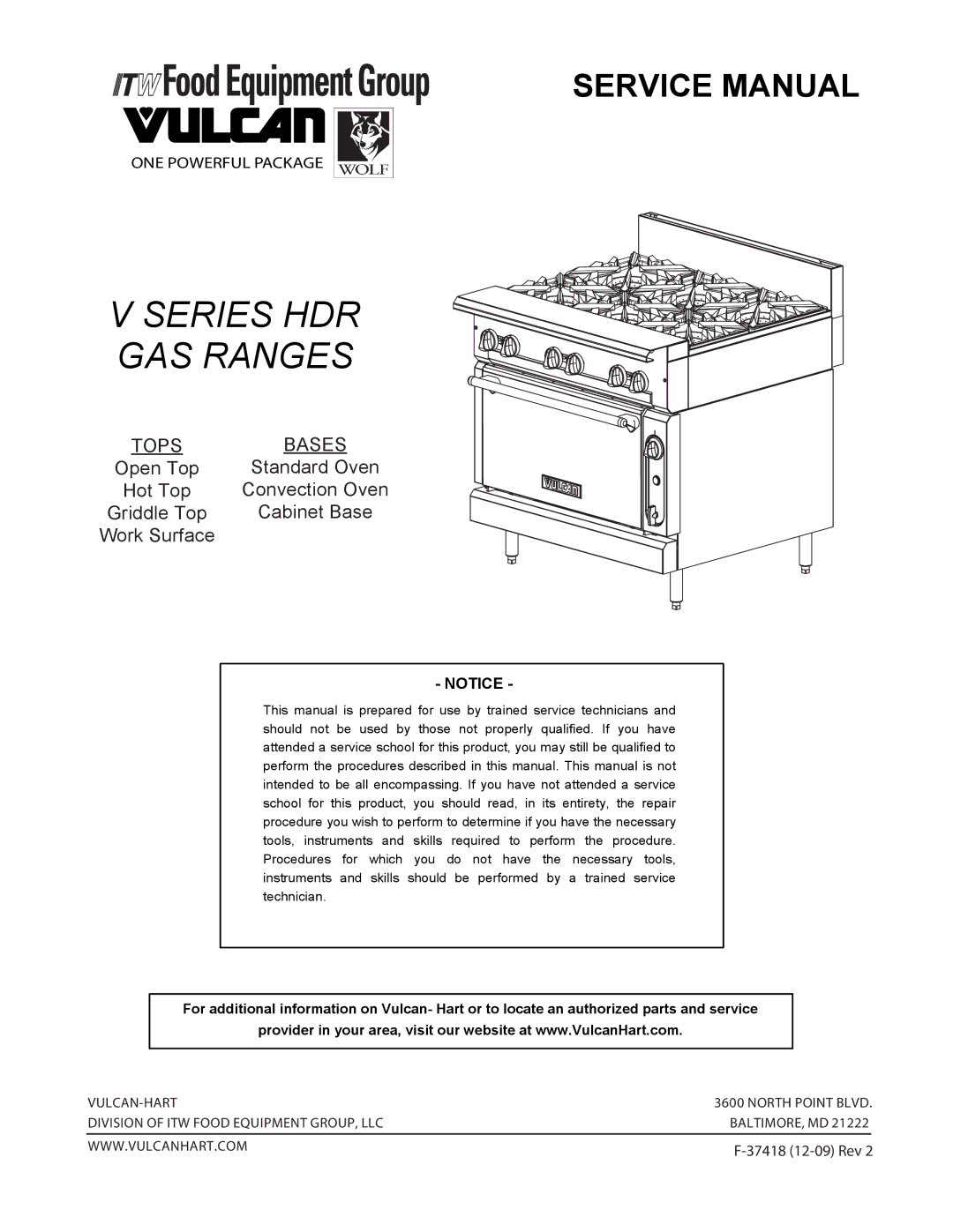 Vulcan-Hart F-37418 service manual Series HDR GAS Ranges 