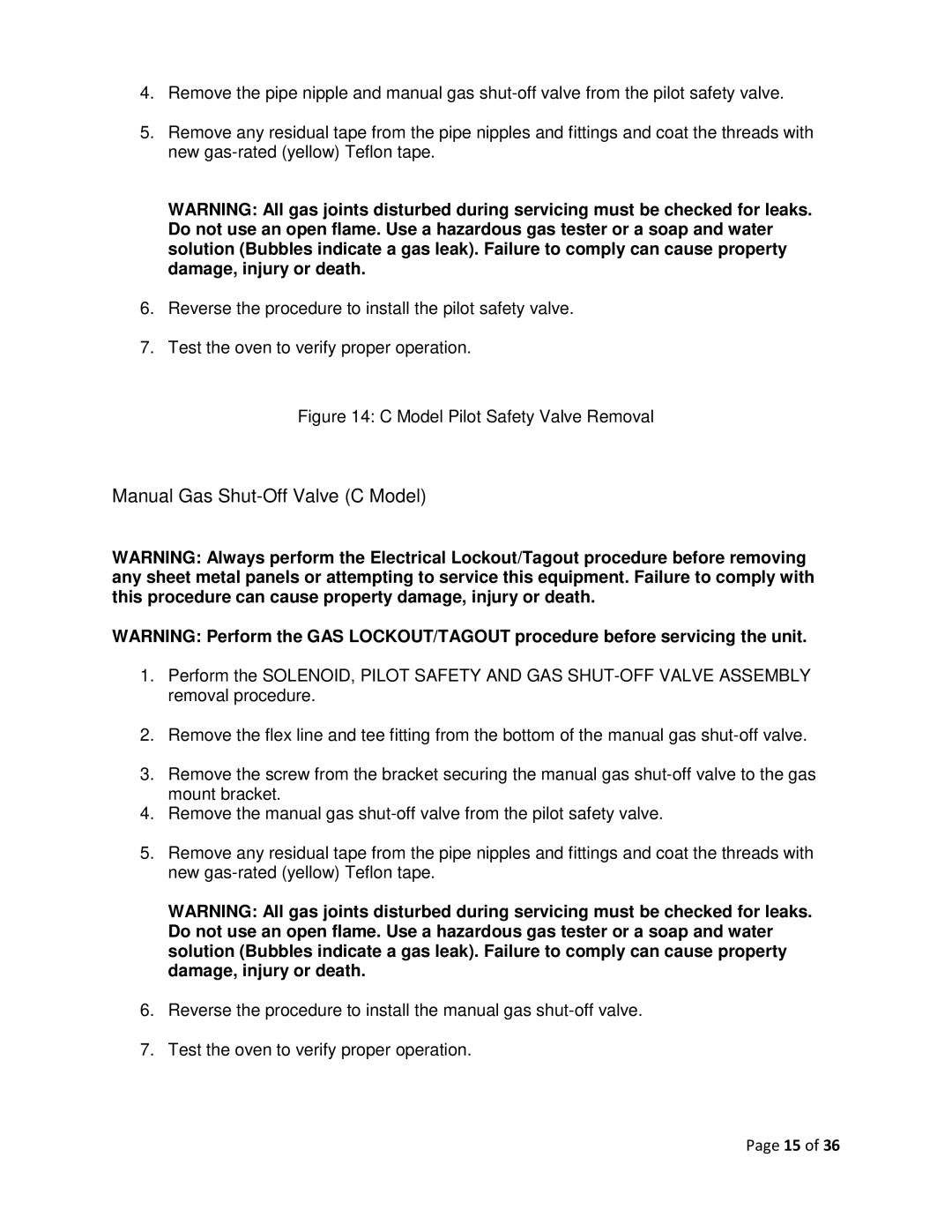 Vulcan-Hart F-37418 service manual Manual Gas Shut-Off Valve C Model, Model Pilot Safety Valve Removal 