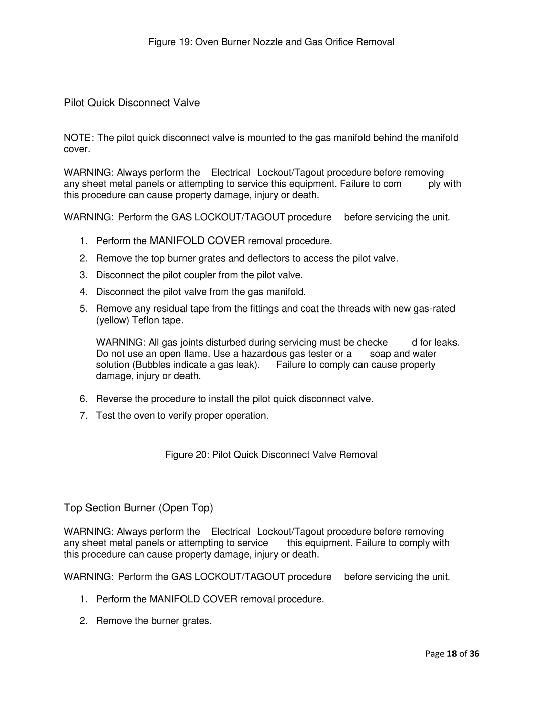 Vulcan-Hart F-37418 service manual Pilot Quick Disconnect Valve, Top Section Burner Open Top 