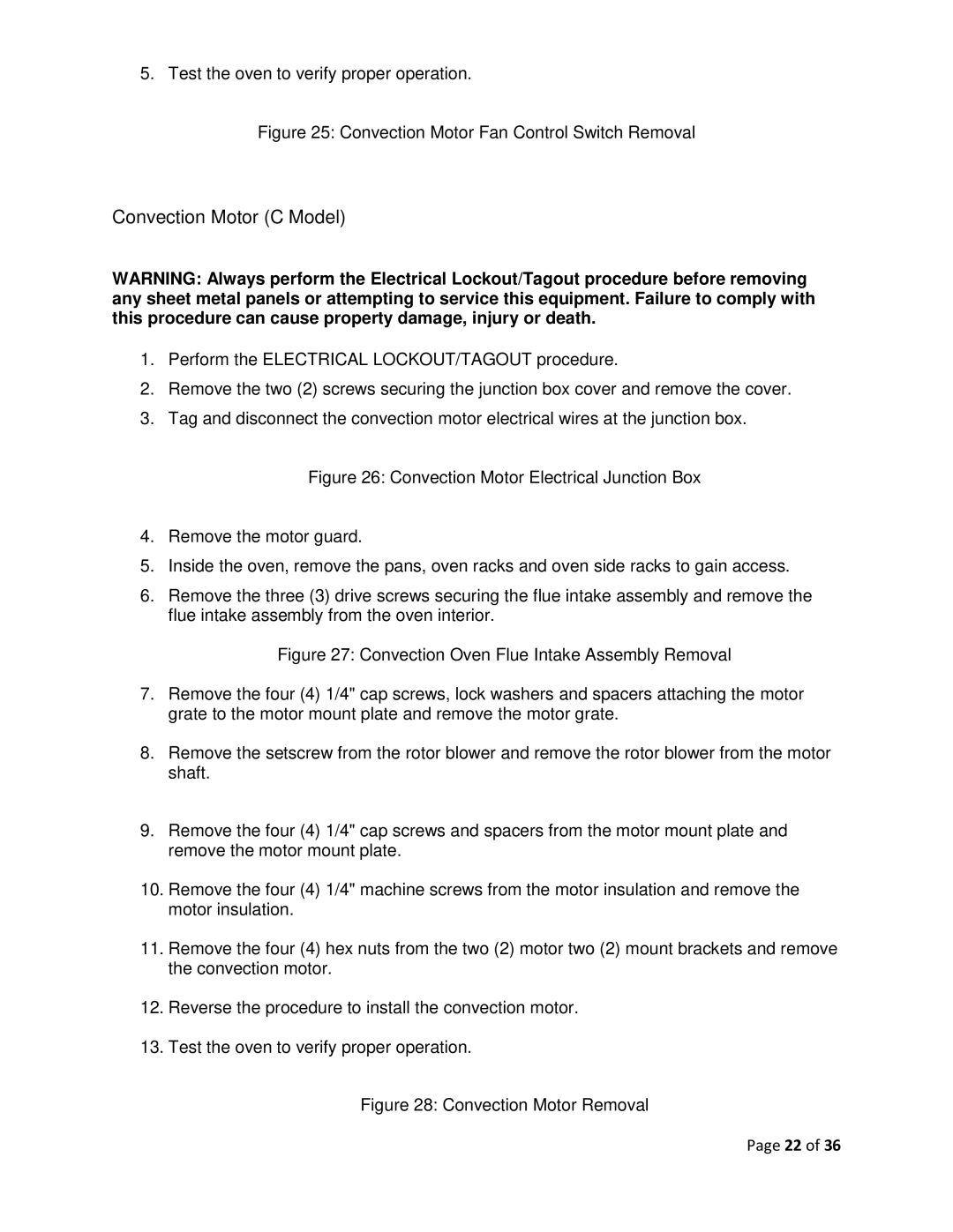 Vulcan-Hart F-37418 service manual Convection Motor C Model, Convection Motor Fan Control Switch Removal 