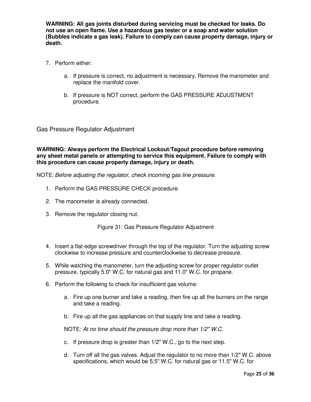 Vulcan-Hart F-37418 service manual Gas Pressure Regulator Adjustment 