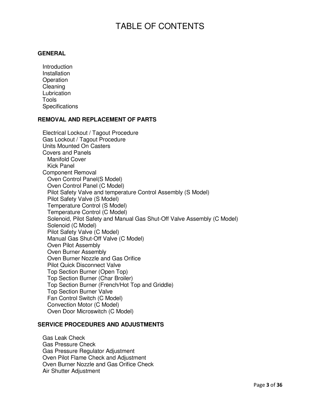 Vulcan-Hart F-37418 service manual Table of Contents 