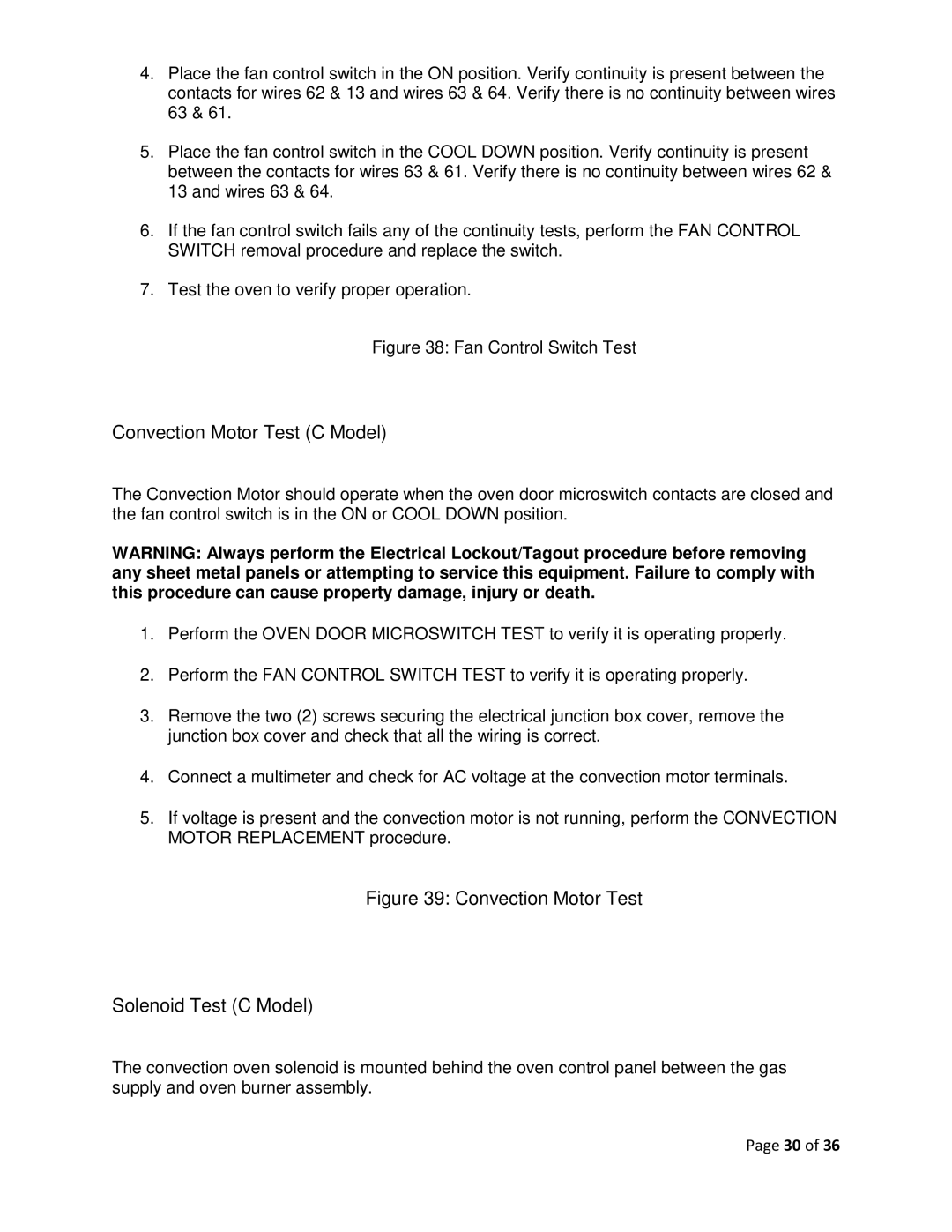 Vulcan-Hart F-37418 service manual Convection Motor Test C Model, Convection Motor Test Solenoid Test C Model 