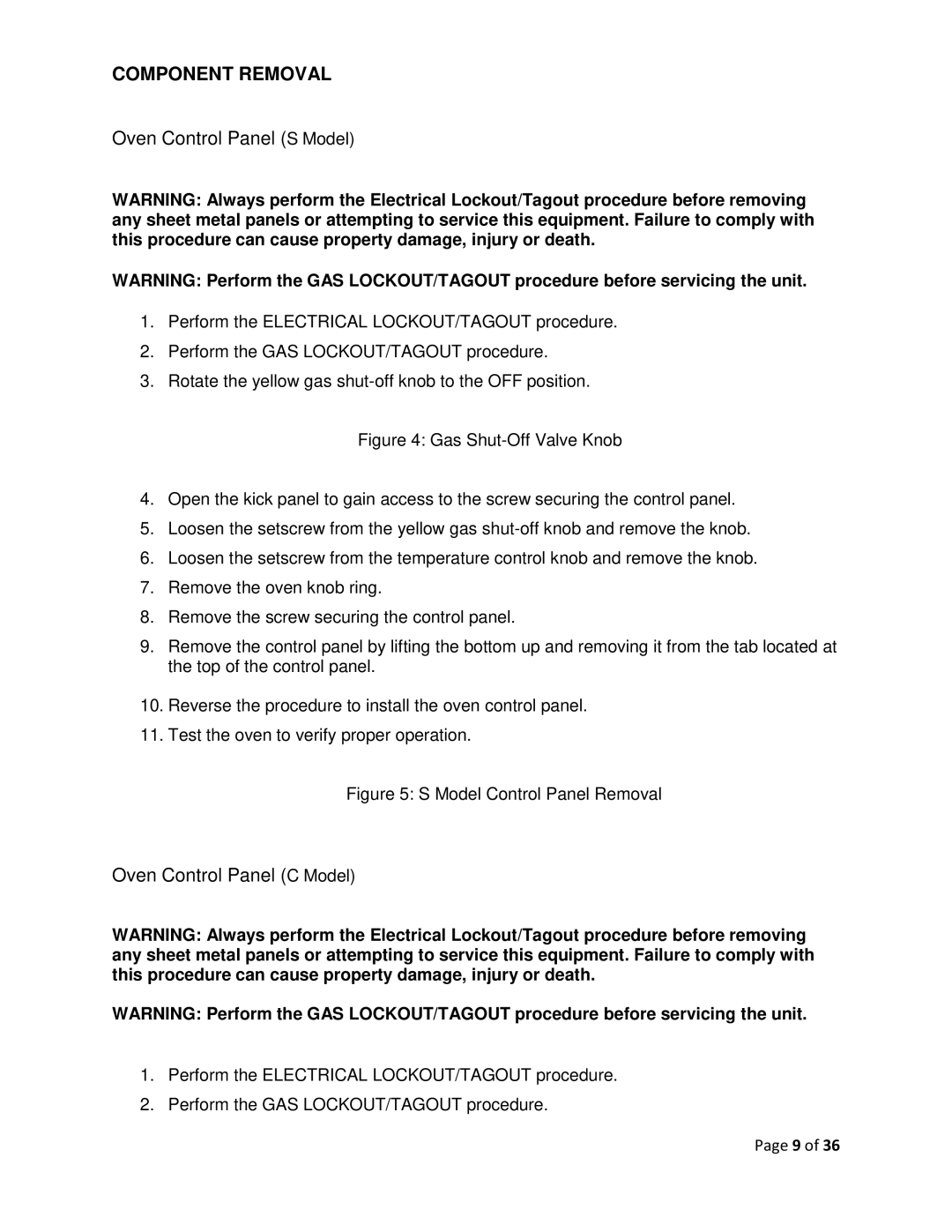 Vulcan-Hart F-37418 service manual Oven Control Panel S Model, Oven Control Panel C Model 