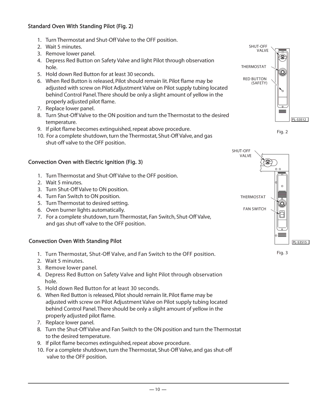 Vulcan-Hart FK36_A manual Standard Oven With Standing Pilot Fig, Convection Oven with Electric Ignition Fig 