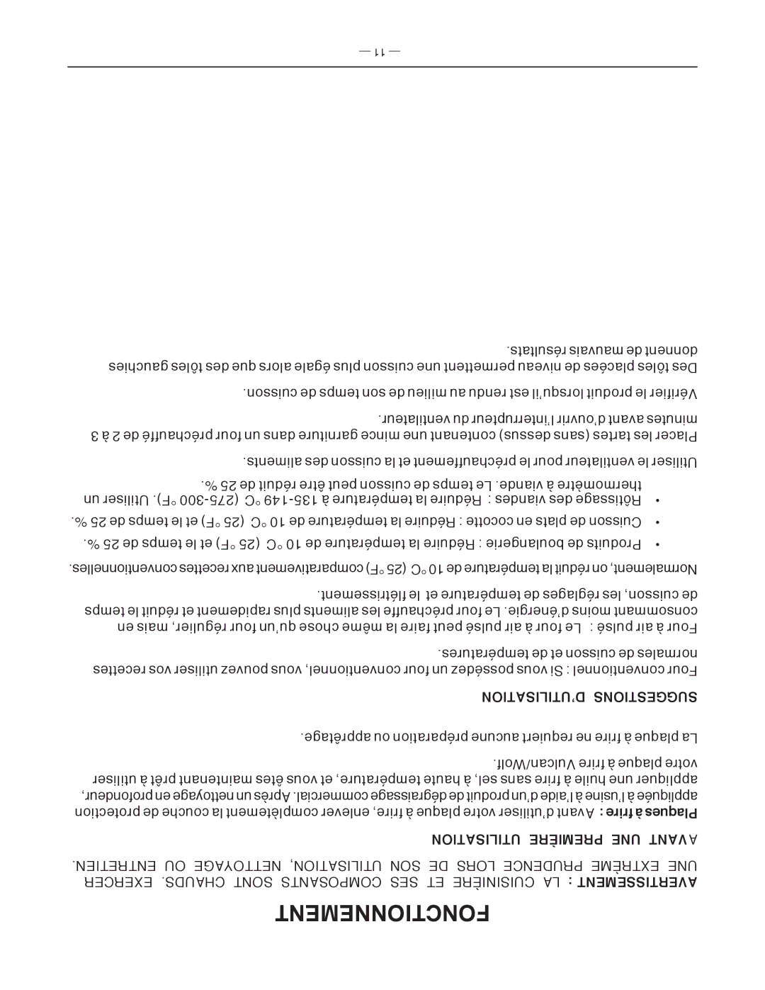 Vulcan-Hart FK36_A manual Fonctionnement, ’UTILISATION Suggestions, Utilisation Première UNE Vanta 