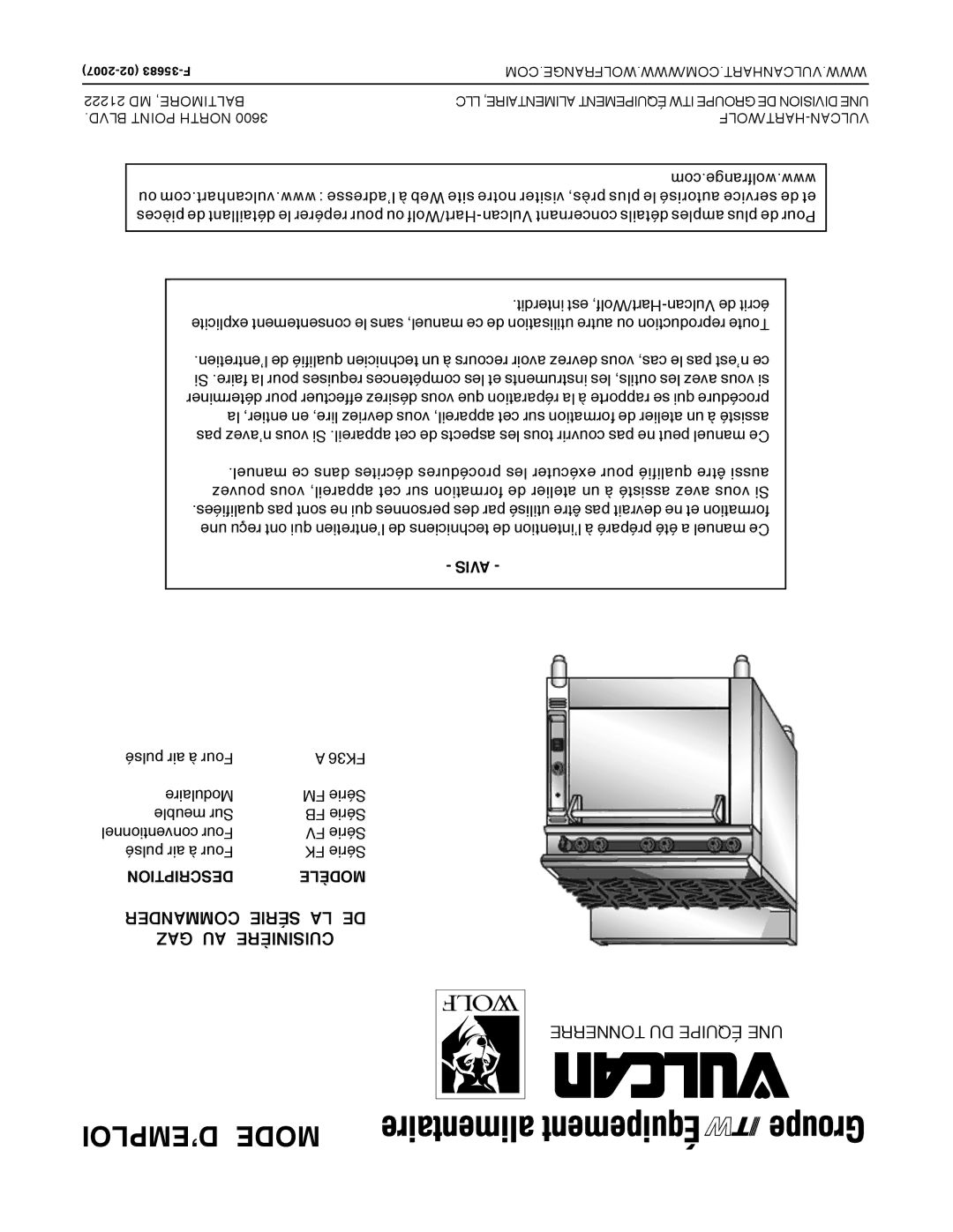 Vulcan-Hart FK36_A manual ’EMPLOI Mode, Commander Série LA DE, GAZ AU Cuisinière 