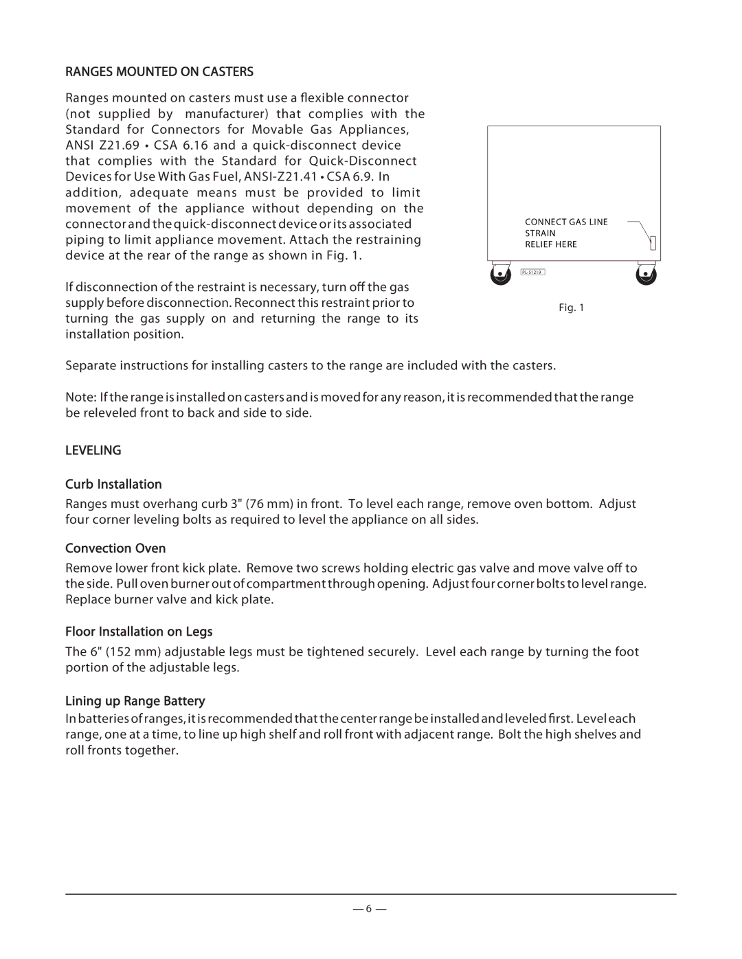 Vulcan-Hart FK36_A manual Ranges Mounted on Casters, Leveling 