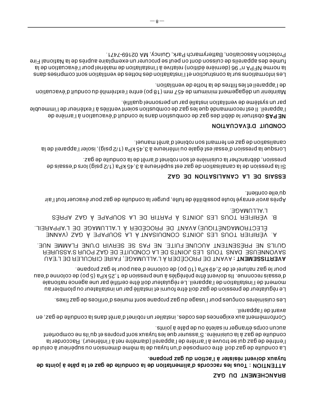Vulcan-Hart FK36_A manual D’Évacuation Conduit, Gaz De Canalisation La De Essais, Gaz Du Branchement 