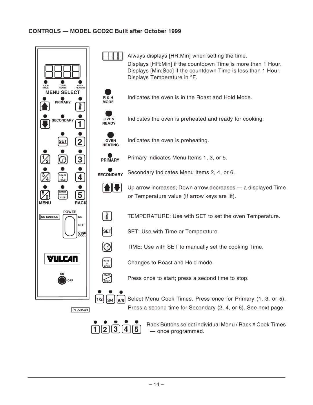 Vulcan-Hart GCO2C ML-114571, GCO2D ML-114569 operation manual Controls Model GCO2C Built after October, Menu Select 