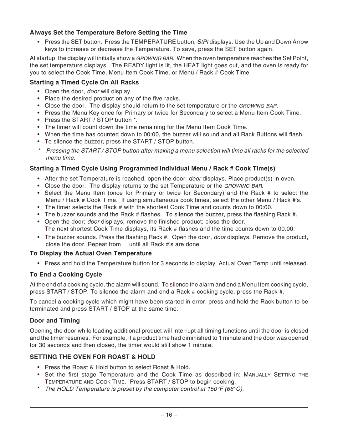 Vulcan-Hart GCO2C ML-114571, GCO2D ML-114569 operation manual Setting the Oven for Roast & Hold 