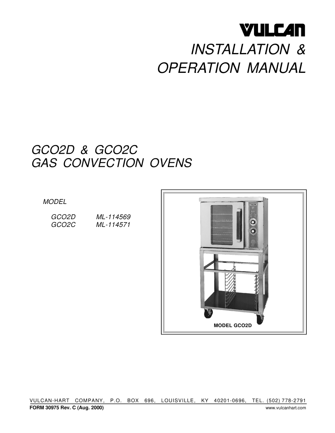 Vulcan-Hart GCO2C operation manual Installation 