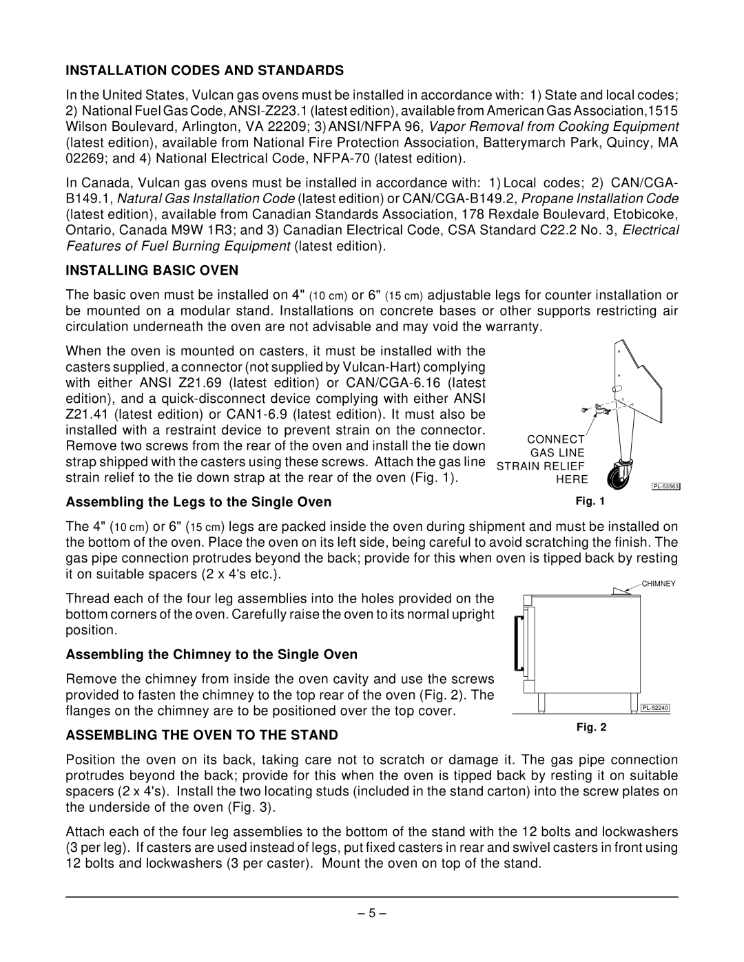 Vulcan-Hart GCO2C Installation Codes and Standards, Installing Basic Oven, Assembling the Legs to the Single Oven 