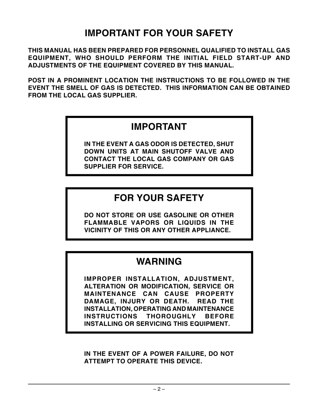 Vulcan-Hart GCO4S ML-52425, GCO6C ML-114730, GCO6D ML-114729, GCO4C ML-52357 Important for Your Safety, For Your Safety 