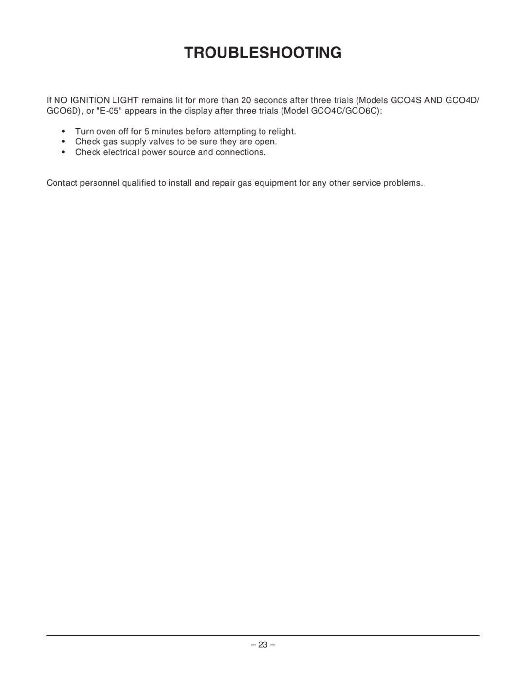 Vulcan-Hart GCO4C ML-52357, GCO6C ML-114730, GCO6D ML-114729, GCO4S ML-52425, GCO4D ML-52354 operation manual Troubleshooting 