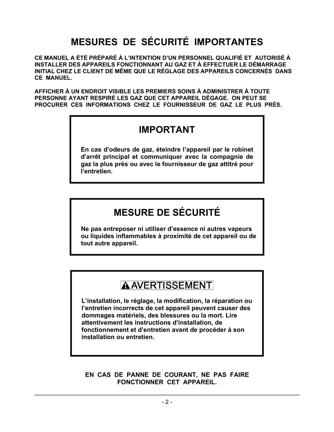 Vulcan-Hart GCT72, GCT60, GCT48, GCT12, GCT24, GCT36 operation manual Mesures DE Sécurité Importantes, Mesure DE Sécurité 