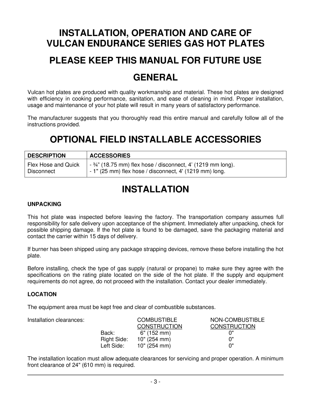 Vulcan-Hart GCT24, GCT60, GCT48, GCT12, GCT72, GCT36 operation manual Optional Field Installable Accessories, Installation 