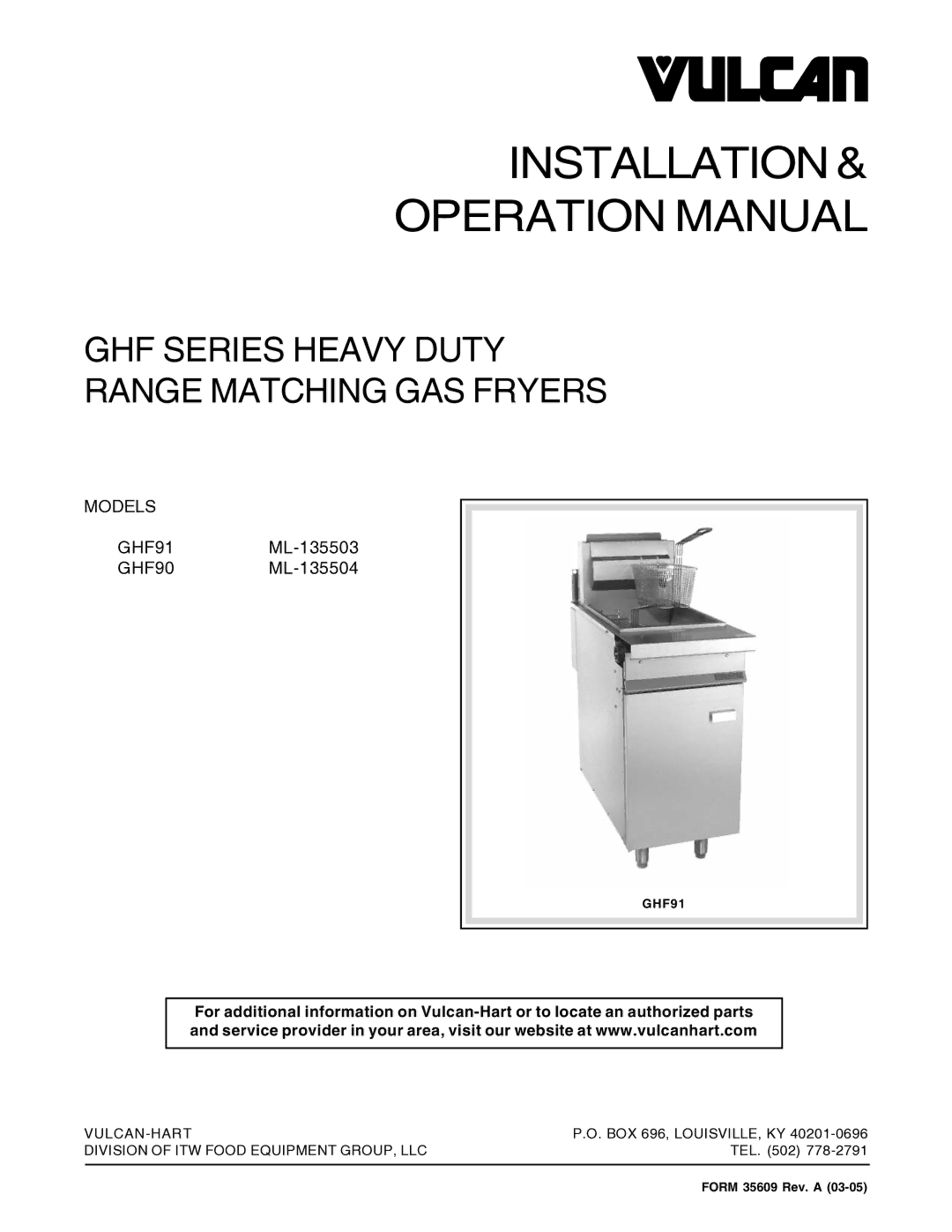 Vulcan-Hart GHF90, GHF91 operation manual Installation 