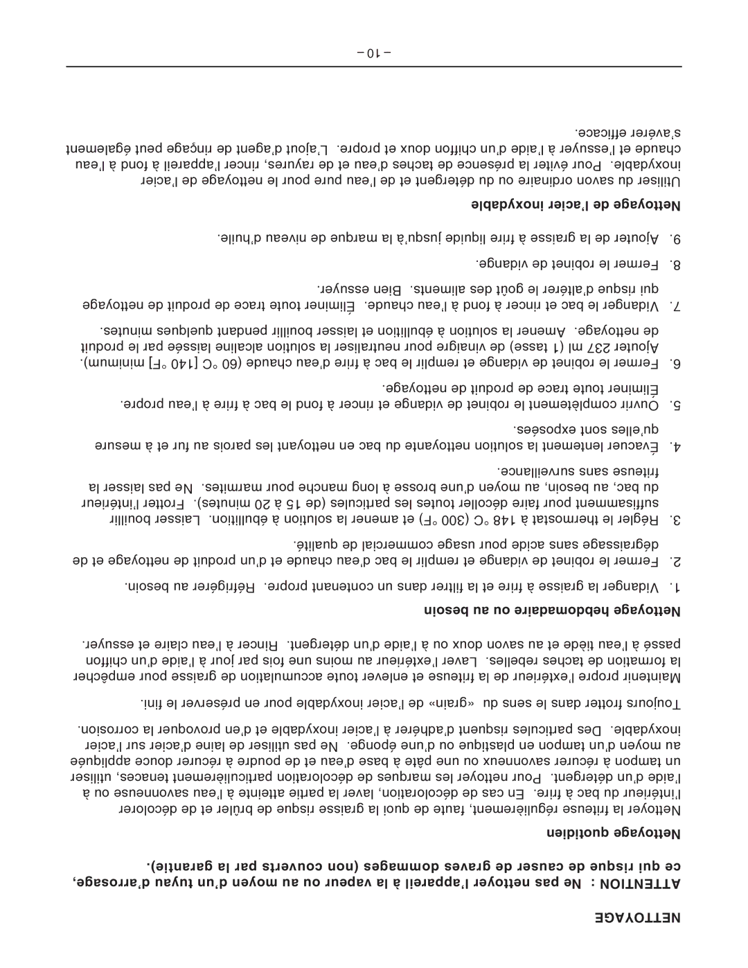 Vulcan-Hart GHF90, GHF91 operation manual Inoxydable l’acier de Nettoyage, Besoin au ou hebdomadaire Nettoyage 